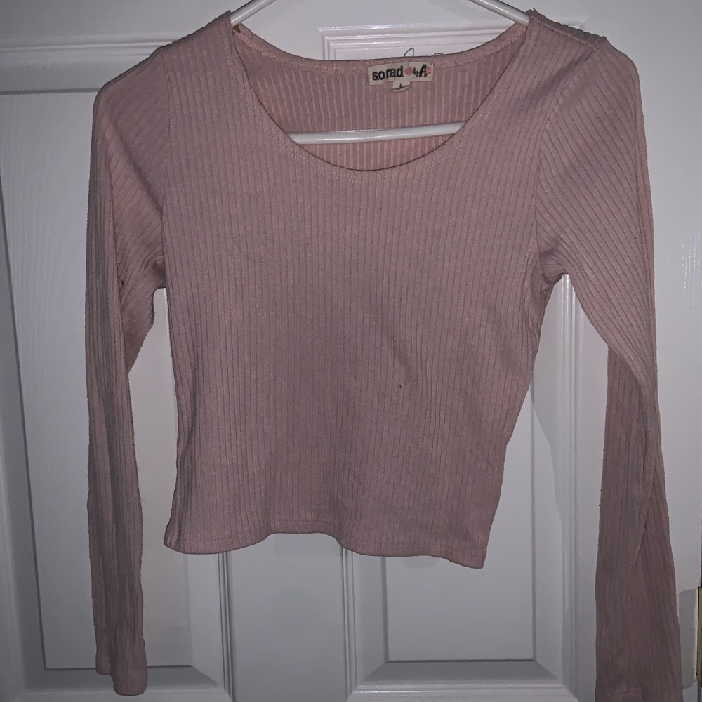 Pink Cropped Fitted Thin Sweater
